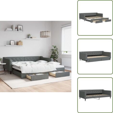 Cama doble - vidaXL Sofá cama nido con cajones tela gris oscuro 100x200 cm - Almacenamiento