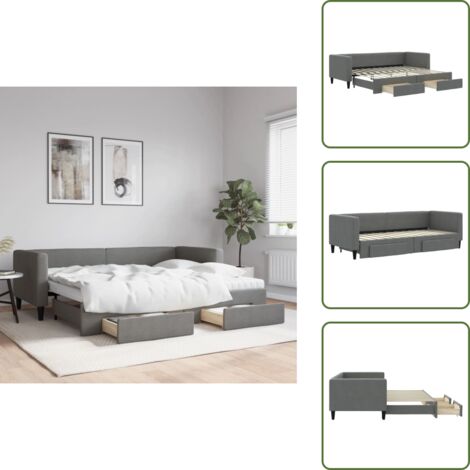 Cama doble - vidaXL Sofá cama nido con cajones tela gris oscuro 80x200 cm - Almacenamiento