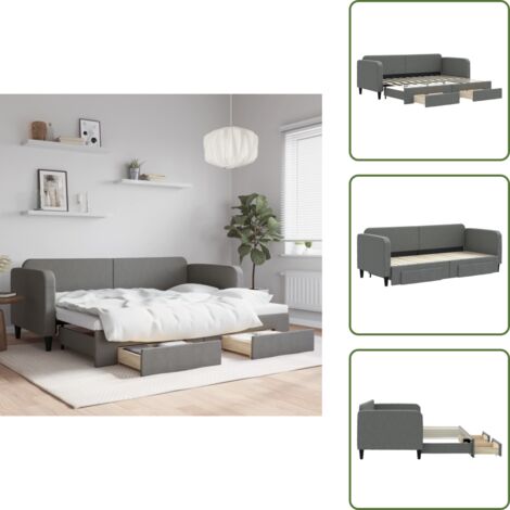 Cama doble - vidaXL Sofá cama nido con cajones tela gris oscuro 80x200 cm - Almacenamiento