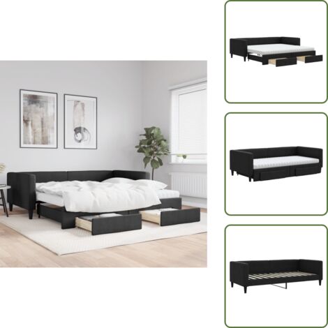 Cama doble - vidaXL Sofá cama nido con cajones tela negro 100x200 cm - Almacenamiento