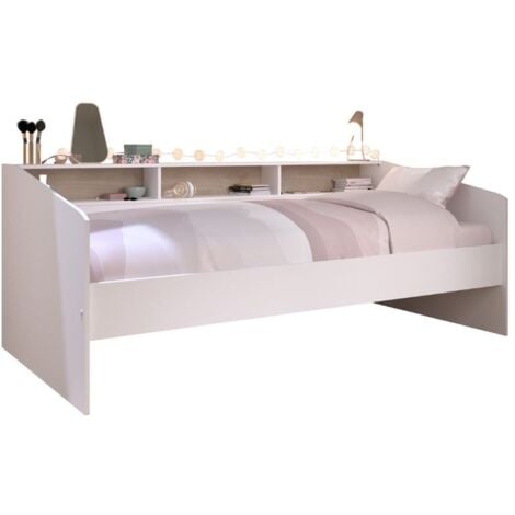 MIROYTENGO Cama Dormitorio Habitación Juvenil Style Estilo Contemporáneo en Color Blanco con 3 Huecos de Almacenamiento 90x190/200 cm