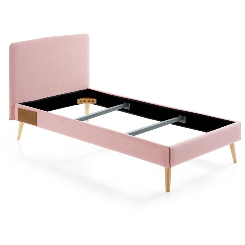 

Kave Home - Cama individual Dyla rosa de 90 x 190 cm con estructura de madera de haya y espuma de poliuretano tapizada con tela antimanchas