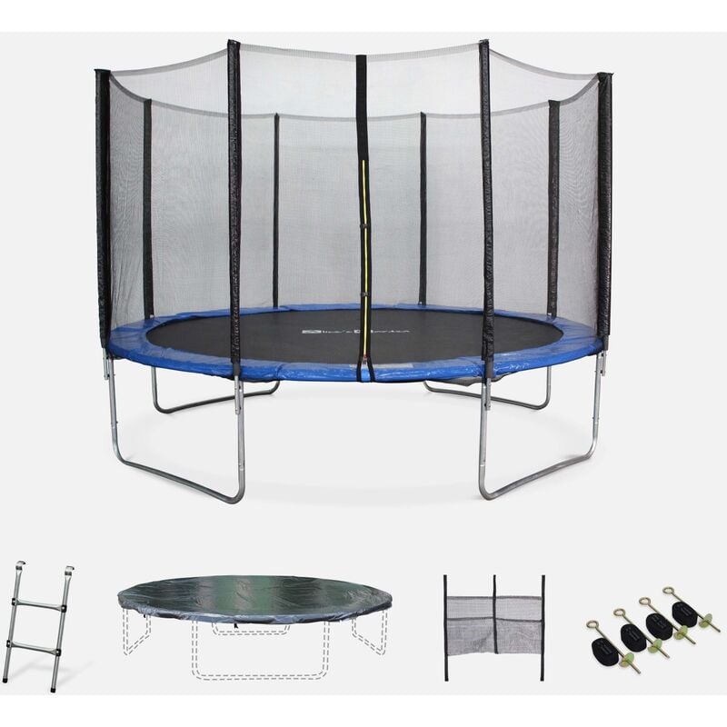 

Alice's Garden - Cama elástica, Trampolín de 370 cm, aguanta hasta 150 kg (estructura reforzada). Incluye: escalera + funda protectora + bolsillo