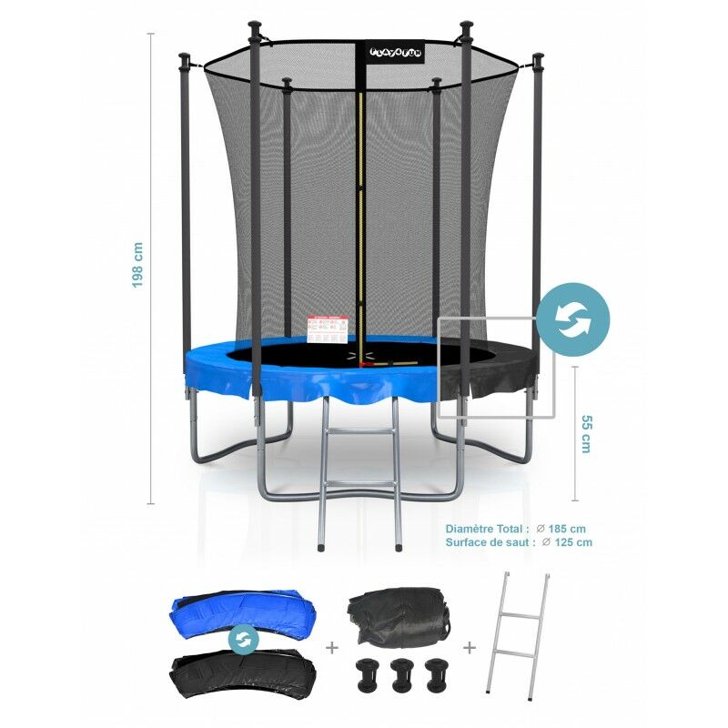 

Cama elastica 6ft ø185cm con colchón reversible azul / negro - Azul / Negro
