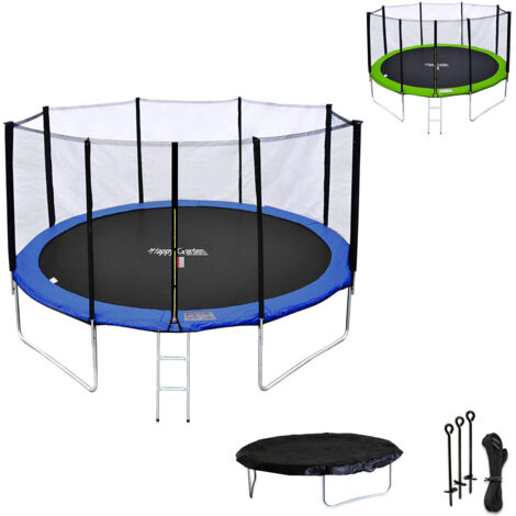 Cama elástica de 430cm reversible azul/verde, Pack trampolín MELBOURNE + red de seguridad + escalera + lona + kit de anclaje.