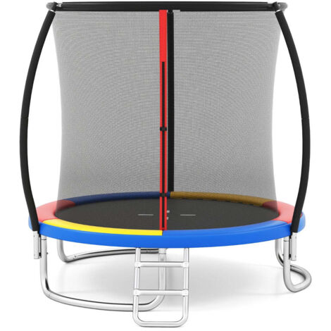 Cama elástica de exterior de 244 x 240 x 60 cm con red de seguridad y escalera inoxidable multicolor de acero galvanizado 200014505