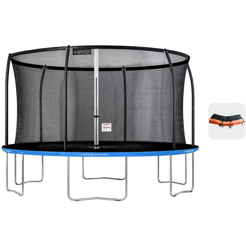 

Greaden - Cama elástica para exteriores Blue + Orange 430 fitness Garden 427cm - Normas de la UE, diseño exclusivo, ultraseguro