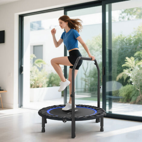 Cama Elástica Plegable Ø102 cm con Mango Ajustable Marco de Acero para Entrenamiento Piernas Cuerpo Azul y Negro