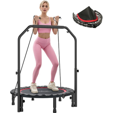 Cama Elástica Plegable Ø102 cm con Mango Ajustable Marco de Acero para Entrenamiento Piernas Cuerpo Rojo y Negro