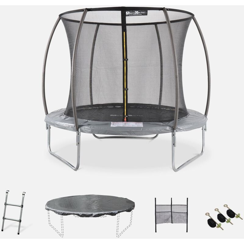 

Alice's Garden - Cama elástica redonda Ø 250 cm gris con red de seguridad interna - Plutón INNER XXL- Nuevo modelo - cama elástica de jardín 2,50 m