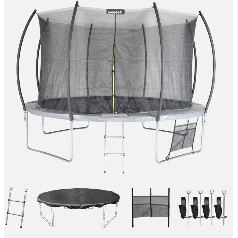 

Alice's Garden - Cama elástica redonda Ø 370 cm gris con red de seguridad interna - Saturne INNER XXL- Nuevo modelo - cama elástica de jardín 3,70 m