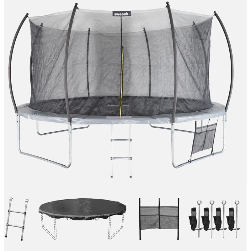 

Alice's Garden - Cama elástica redonda Ø 430 cm gris con red de seguridad interna - Venus INNER XXL- Nuevo modelo - cama elástica de jardín 4,30m