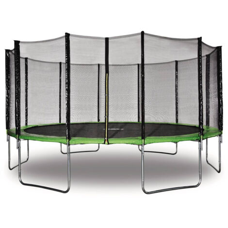Cama elástica "Yoopi" - Ø 4.90 m - Verde - Con red + escalera + funda + kit de anclaje