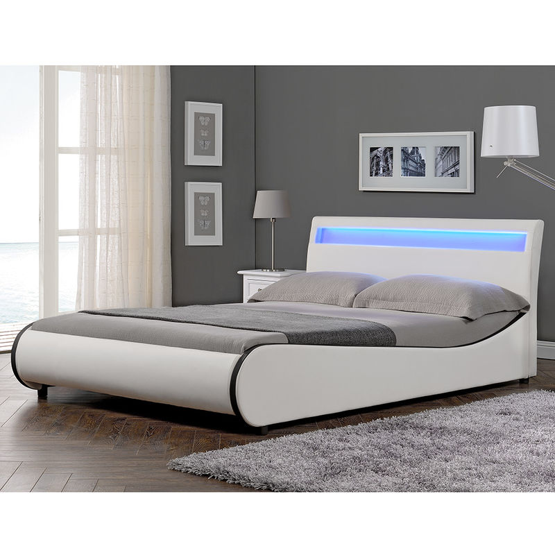 

Corium - Cama elegante tapizada en piel sintética - con sistema de iluminación LED - 140x200cm (blanco)