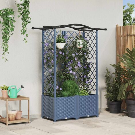 Cama elevada con trellis y techo Gris 122 x 40 x 141 cm PP