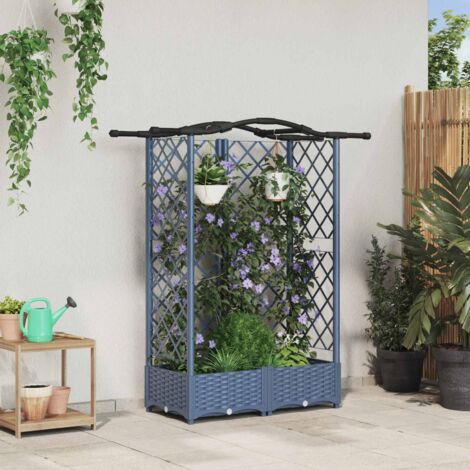 Cama elevada con trellis y techo Gris 124 x 40 x 126 cm PP