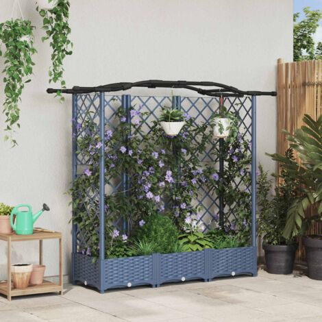 Cama elevada con trellis y techo Gris 163 x 40 x 126 cm PP