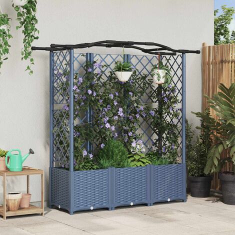 Cama elevada con trellis y techo Gris 163 x 40 x 141 cm PP