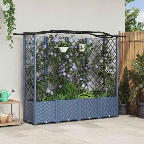 Cama elevada con trellis y techo Gris 204 x 40 x 141 cm PP