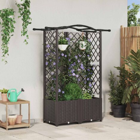 Cama elevada con trellis y techo Marrón 122 x 40 x 141 cm PP