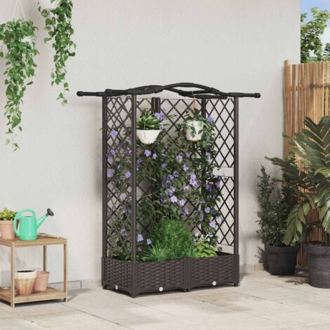 Cama elevada con trellis y techo Marrón 124 x 40 x 126 cm PP