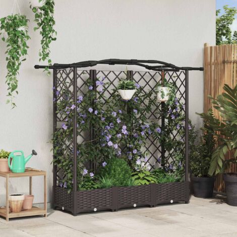 Cama elevada con trellis y techo Marrón 163 x 40 x 126 cm PP