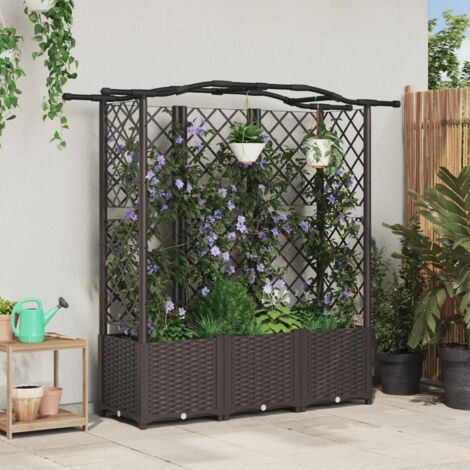 Cama elevada con trellis y techo Marrón 163 x 40 x 141 cm PP