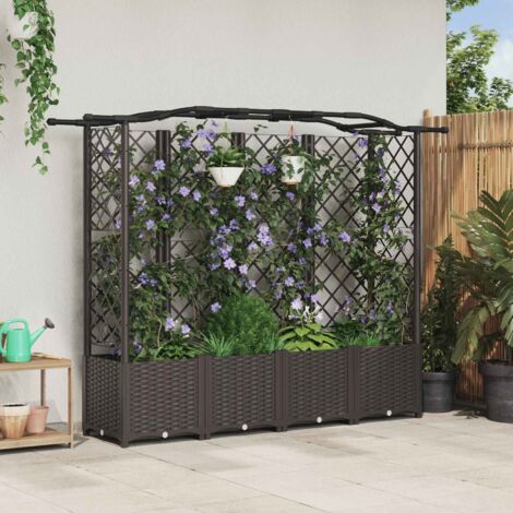 Cama elevada con trellis y techo Marrón 204 x 40 x 141 cm PP