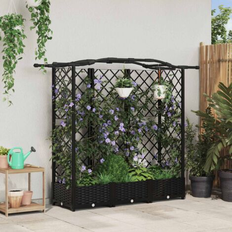 Cama elevada con trellis y techo Negro 163 x 40 x 126 cm PP