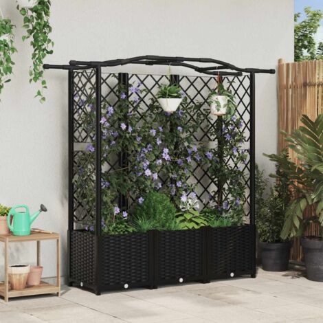 Cama elevada con trellis y techo Negro 163 x 40 x 141 cm PP