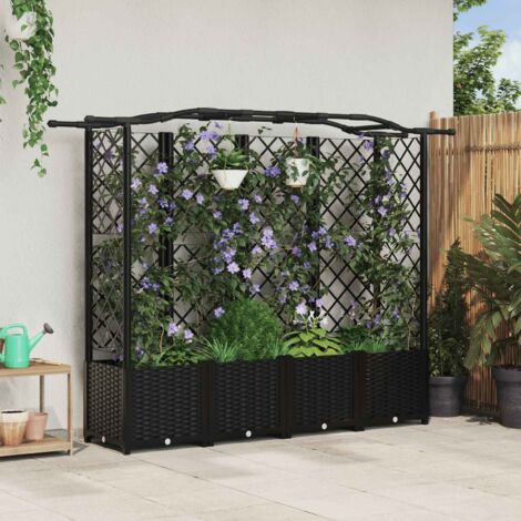 Cama elevada con trellis y techo Negro 204 x 40 x 141 cm PP
