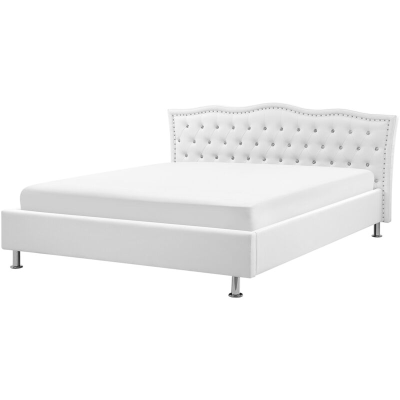 

Beliani - Cama en piel sintética blanca con somier 160x200 cm METZ