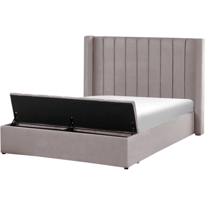 

Beliani - Cama de terciopelo gris con almacenaje 160 x 200 cm NOYERS
