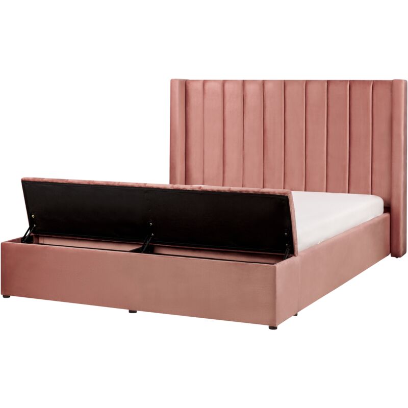 

Beliani - Cama de terciopelo rosa con almacenaje 160 x 200 cm NOYERS