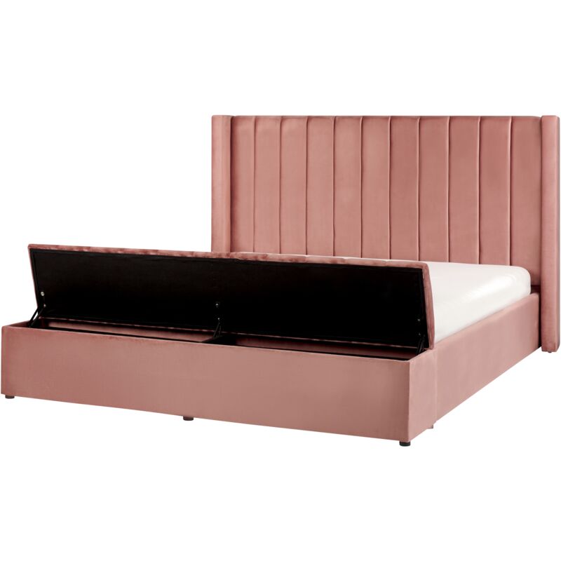 

Beliani - Cama de terciopelo rosa con almacenaje 180 x 200 cm NOYERS