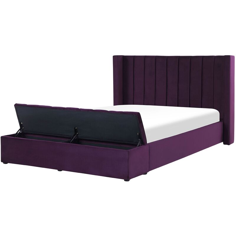 

Beliani - Cama de terciopelo violeta con almacenaje 140 x 200 cm NOYERS