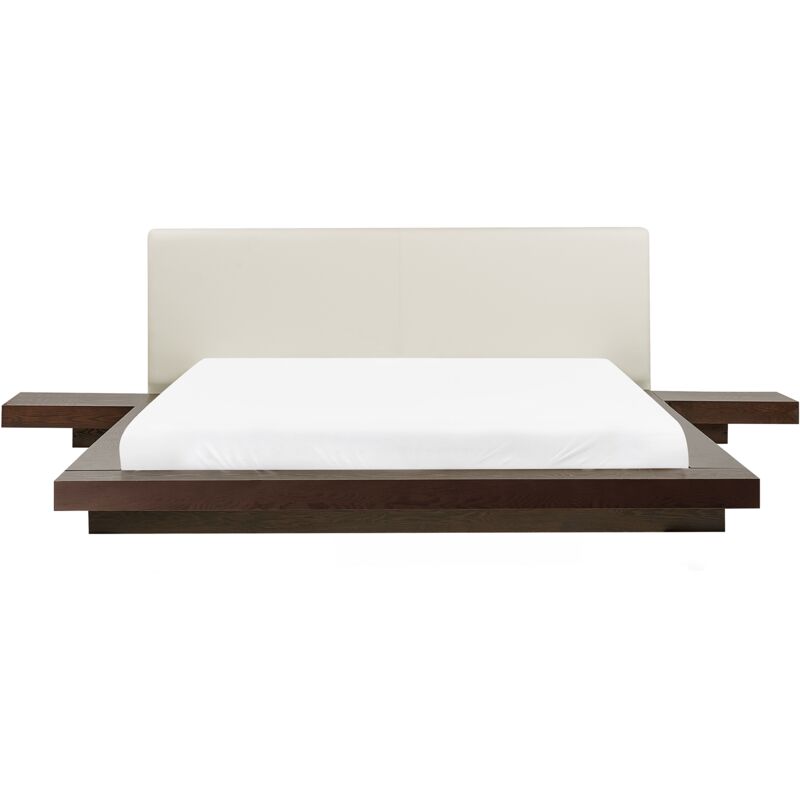 

Beliani - Cama de piel sintética madera oscura/blanco 160 x 200 cm ZEN