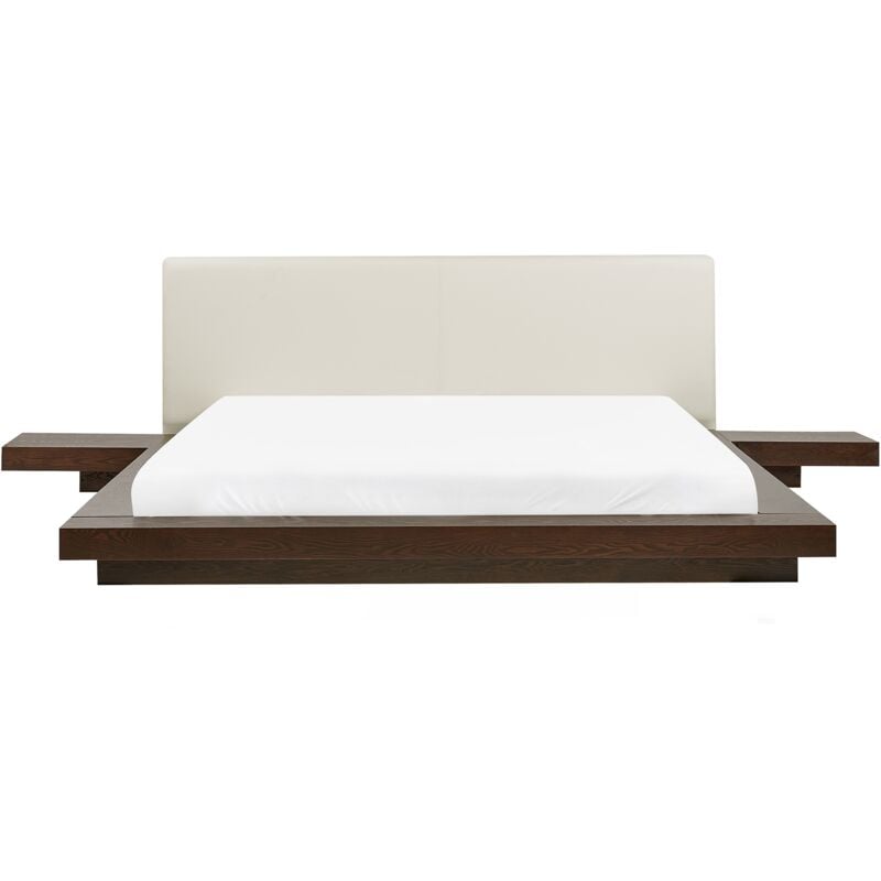 

Beliani - Cama de piel sintética madera oscura/blanco 180 x 200 cm ZEN