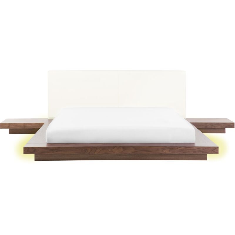 

Beliani - Cama de piel sintética LED madera/blanco 160 x 200 cm ZEN