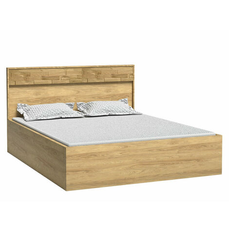 Cama Etrmoni 113, Luminoso madera + Roble, Doble, 160x200, Aglomerado laminado, Somieres, 167x207x100cm