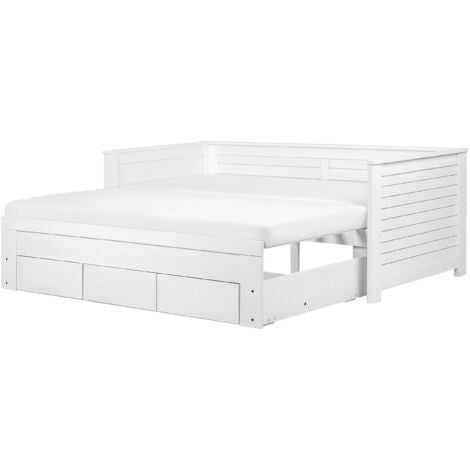 BELIANI Cama extensible de madera blanca 90/180 x 200 cm con estructura cama adicional extraíble con 3 cajones estilo escandinavo Cahors