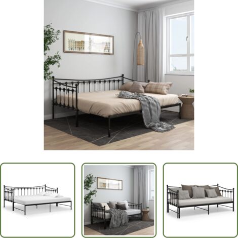 Cama extraíble -  Estructura sofá cama extraíble sin colchón metal negro 90x200cm