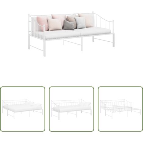 Cama extraíble -  Sofá cama extraíble sin colchón metal blanco 90x200cm