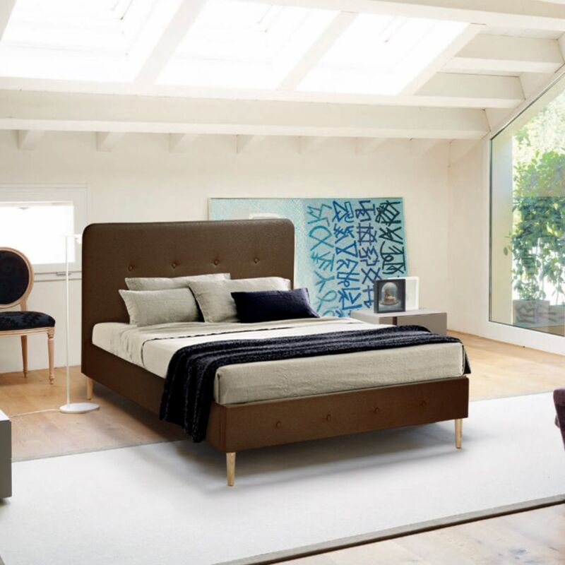 

Llb Living Life Bed - Cama francesa de plaza y media tela nórdica y madera con red 120x190 Friborg | Color: Marrón