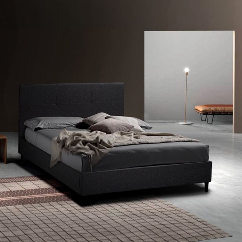 

Cama francesa plaza y media de tela con cabecero 120x190 Lausanne | Negro