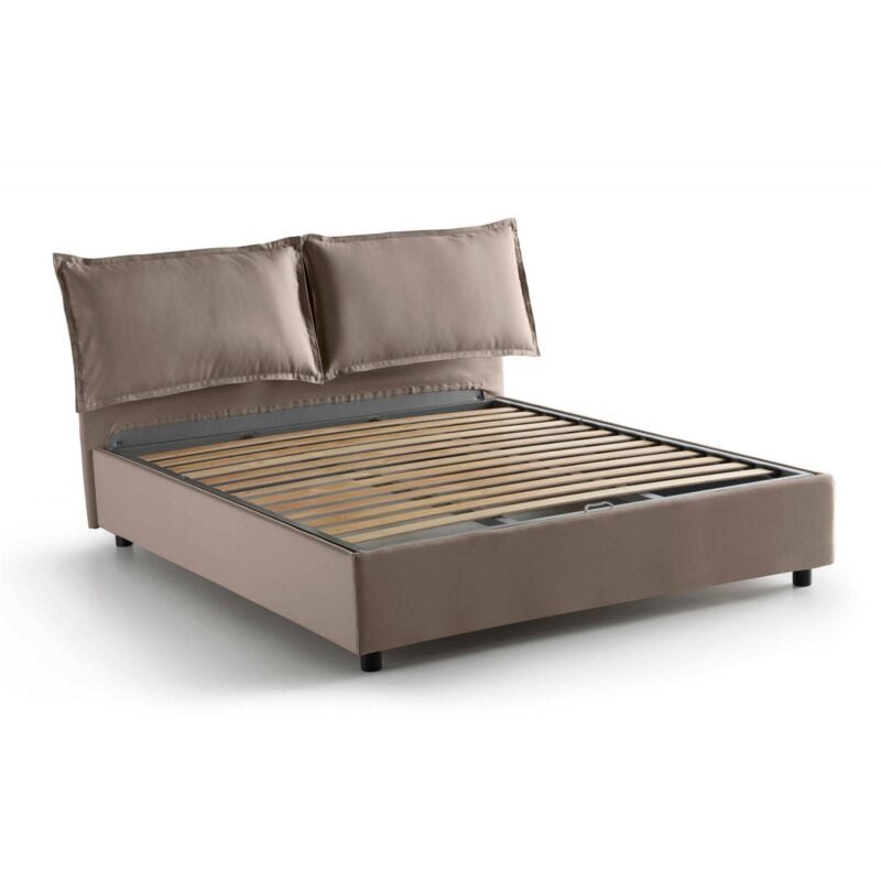 

Cama francesa Veronica con contenedor, Made in Italy, en tela, 140x190 cm, con apertura frontal, Taupe - Talamo Italia