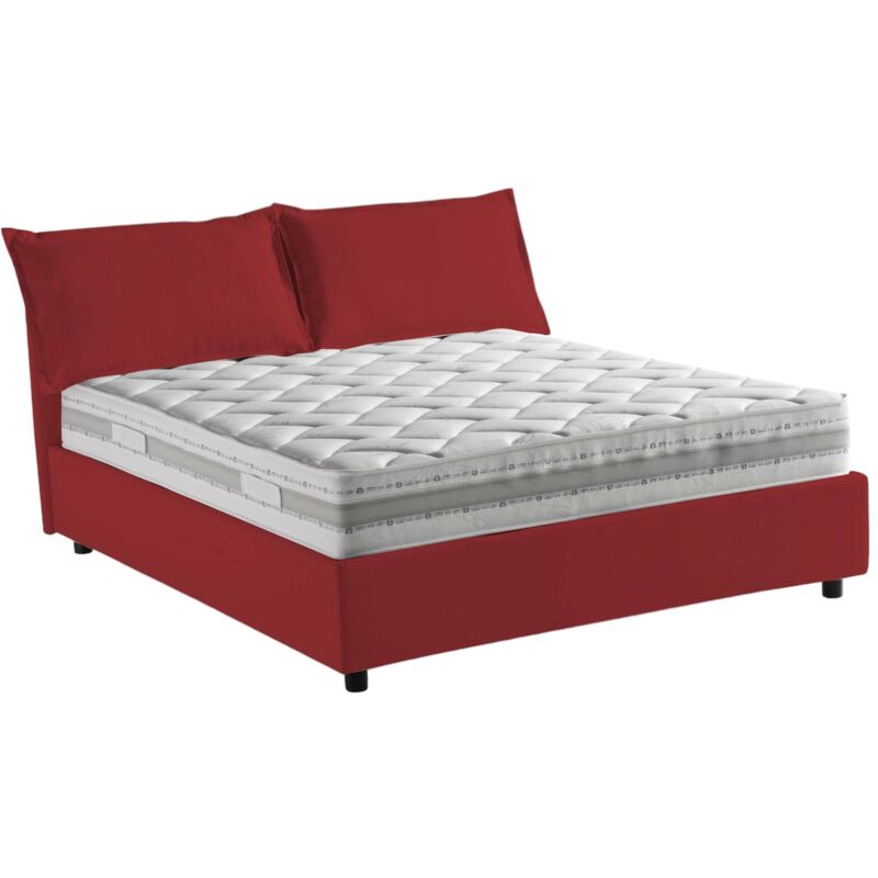

Cama francesa Veronica con contenedor, Made in Italy, en tela, 140x190 cm, con apertura frontal, Rojo, con colchón incluido - Talamo Italia