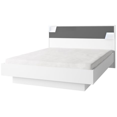 Cama FULMO 160 cm con arcón - Color blanco y acabado gris hormigón - 171 x 92 x 201 cm