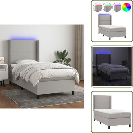 Cama gris claro - vidaXL Cama box spring colchón y luces LED tela gris claro 90x200 cm - Cama con muelles ensacados