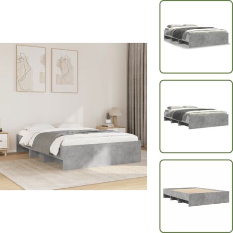 Cama gris hormigón - vidaXL Estructura de cama madera de ingeniería gris hormigón 135x190cm - Somier de láminas
